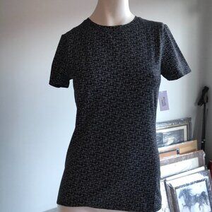 Lord & Taylor Casual Sht Slv Crew Neck Print Pattern Top Black + Gray Sz S NWT